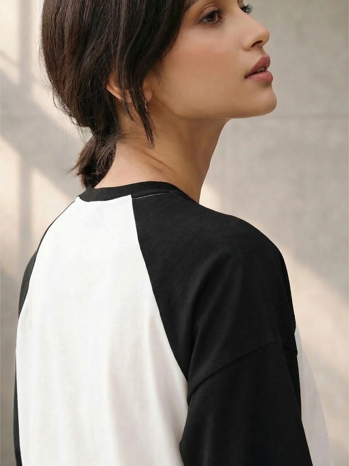 TOM MILTON Women White Color Raglan Half Sleeve Round Neck Oversized Tshirt
