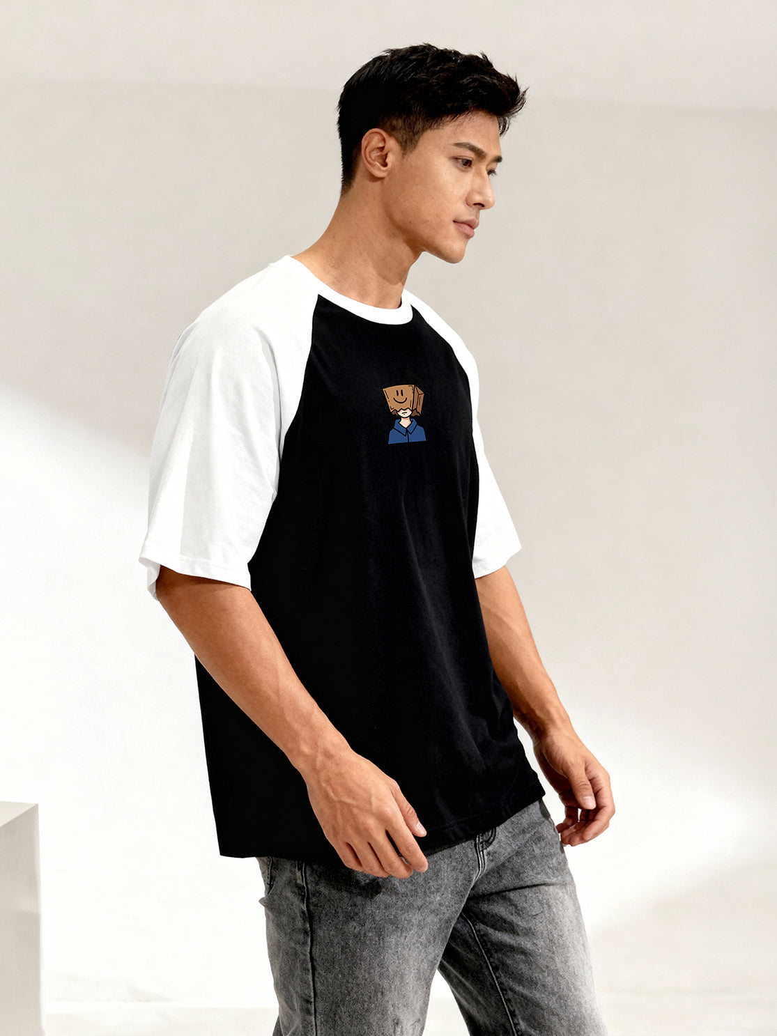 TOM MILTON Men's Black Raglan Sleeve Round Neck T-Shirt for Men