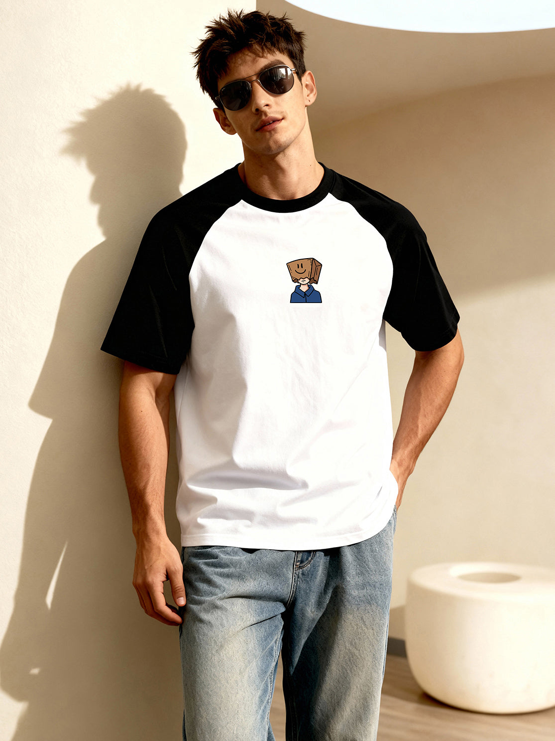 TOM MILTON Men's White Raglan Sleeve Round Neck T-Shirt for Men