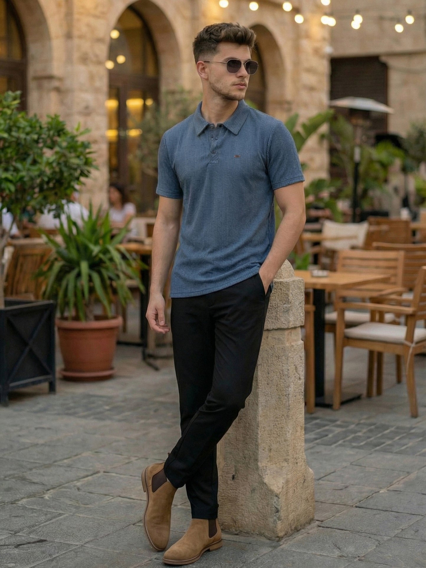 TOM MILTON Men Navy Blue Color Half Sleeve Snap Button Polo Tshirt