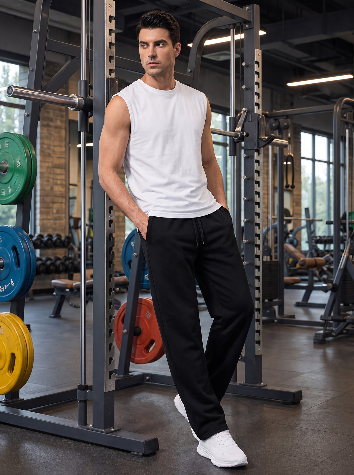 TOM MILTON Men Black Solid Mid-Rise Pure Cotton Baggy Track Pant