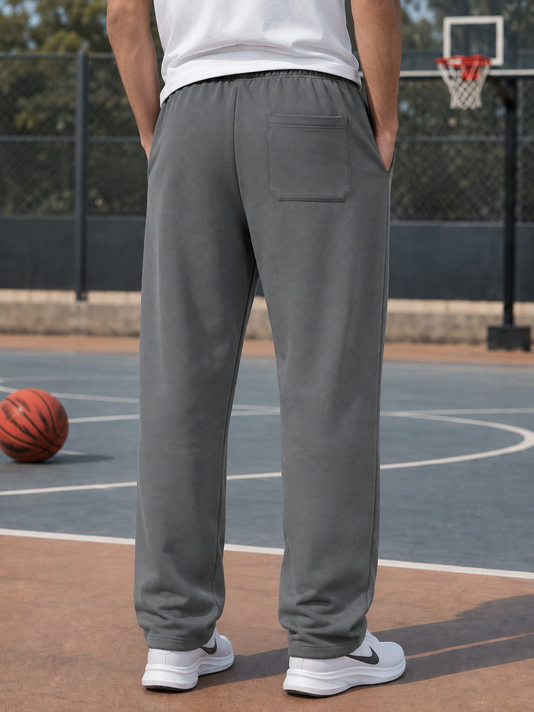 TOM MILTON Men Steel Grey Solid Mid-Rise Pure Cotton Baggy Track Pant