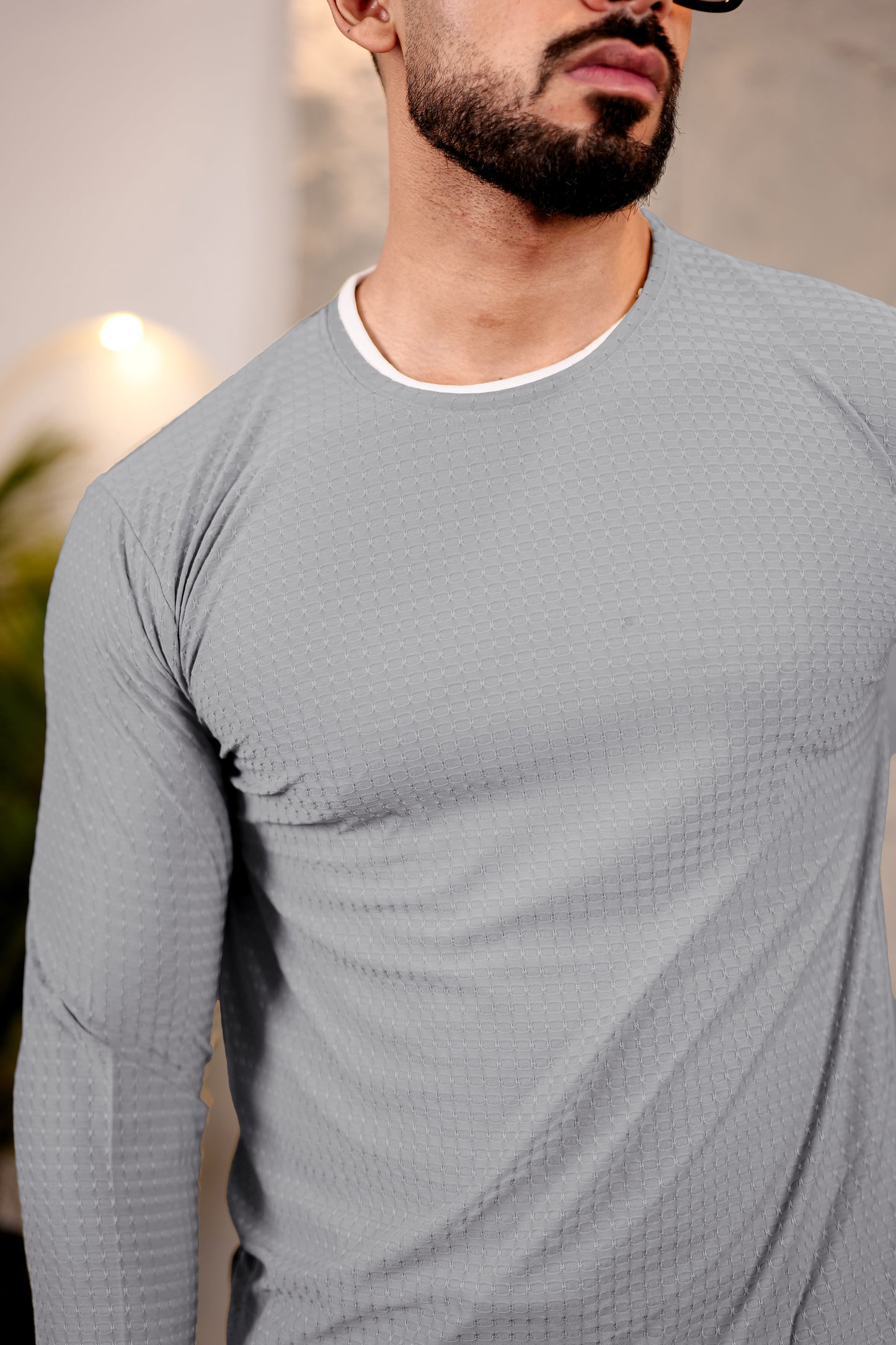 TOM MILTON Mens Grey Color Round Neck Full Sleeve Tshirt