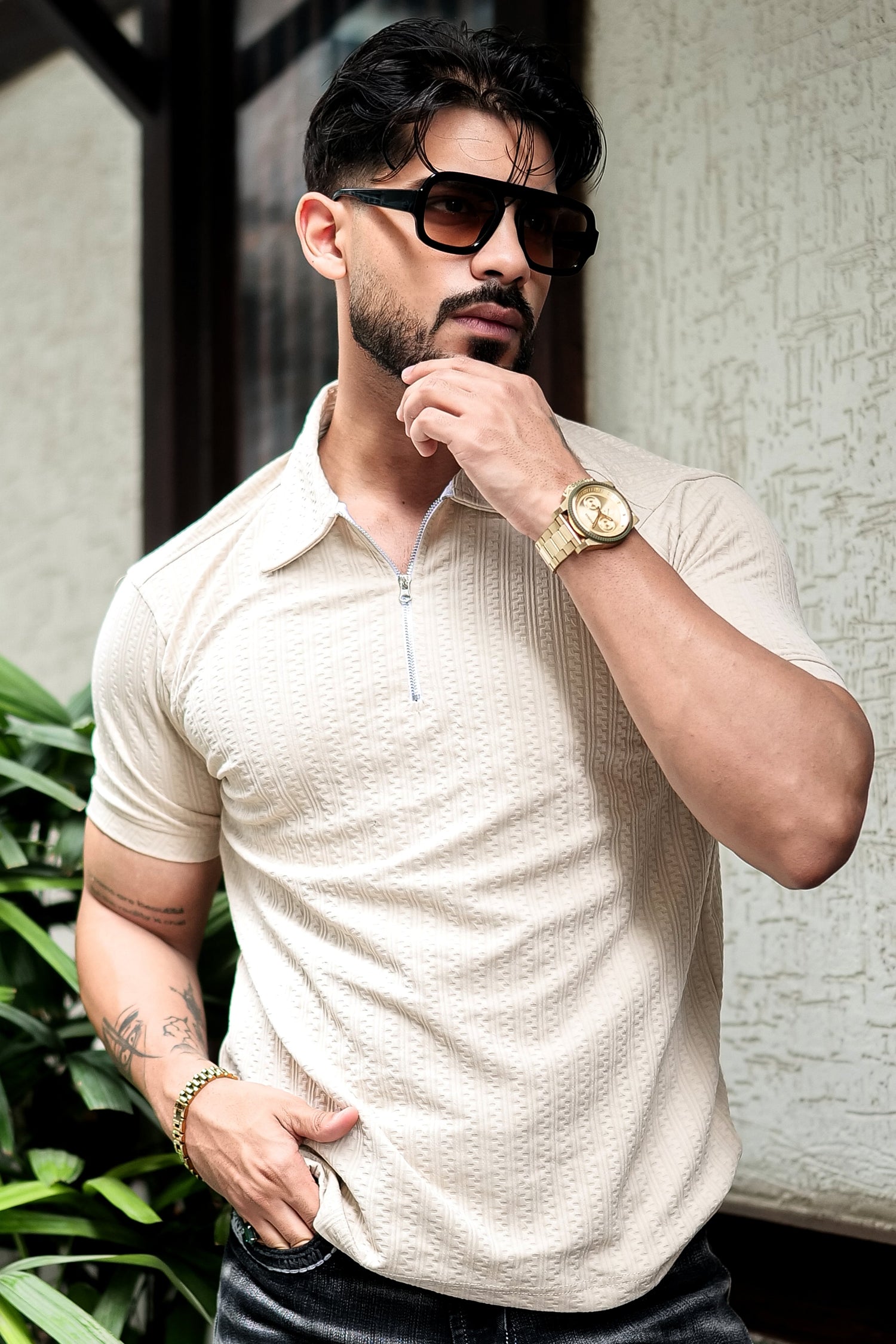 Zipper Polo T Shirt