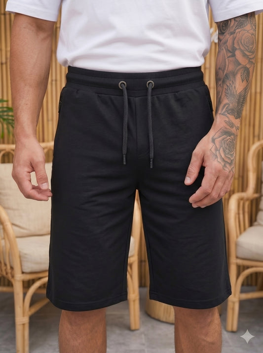 TOM MILTON Men Black Color Knee Length Pure Cotton Shorts