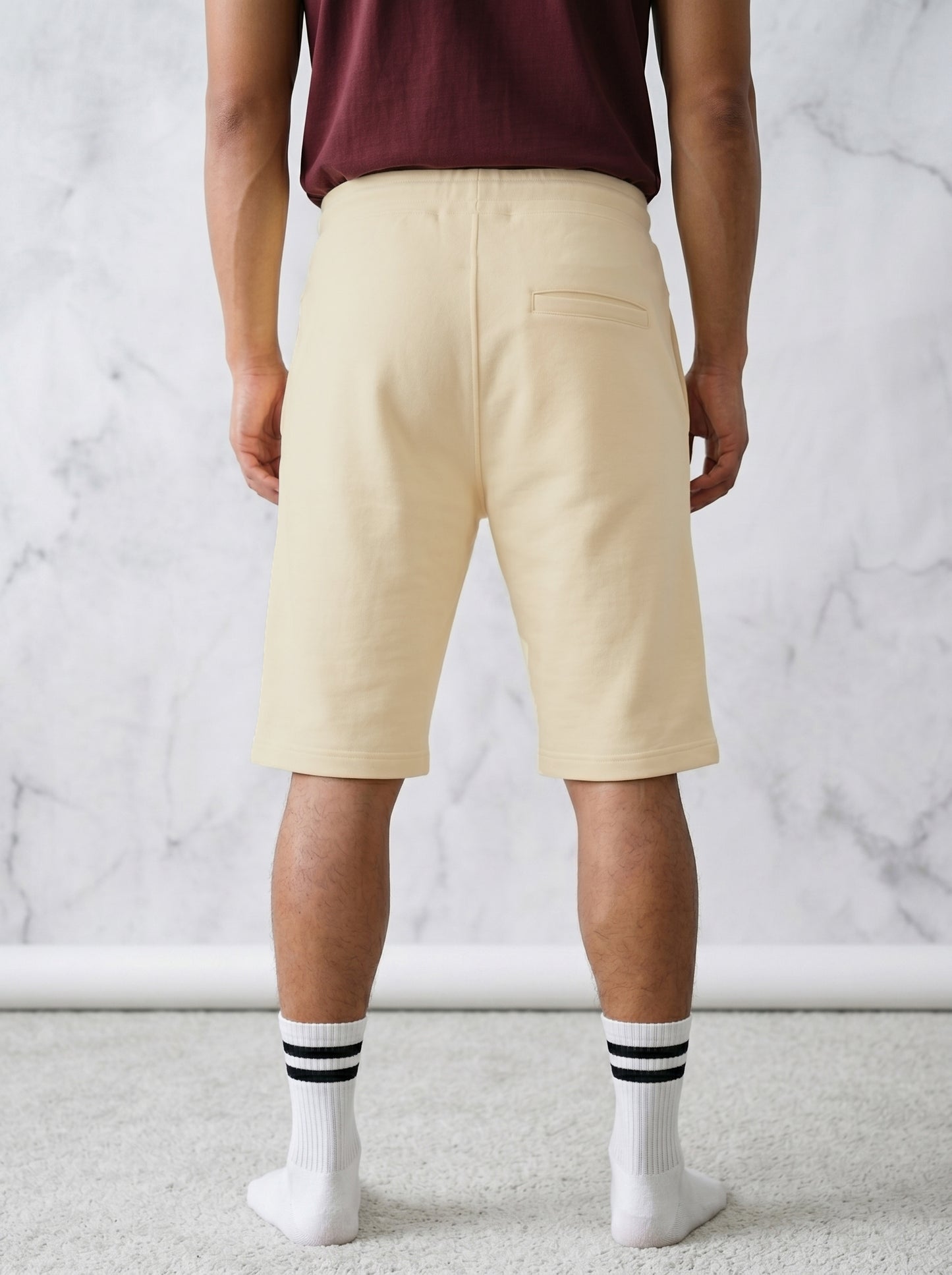 TOM MILTON Men Cream Color Knee Length Pure Cotton Shorts