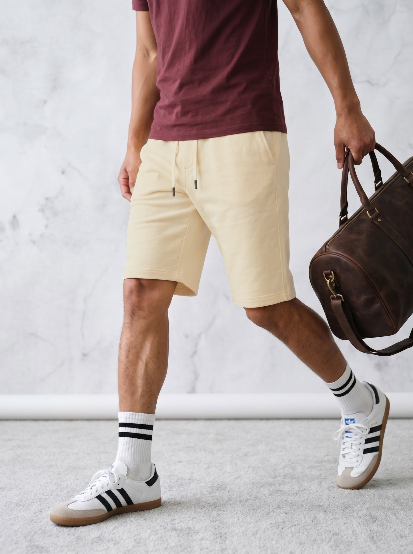 TOM MILTON Men Cream Color Knee Length Pure Cotton Shorts