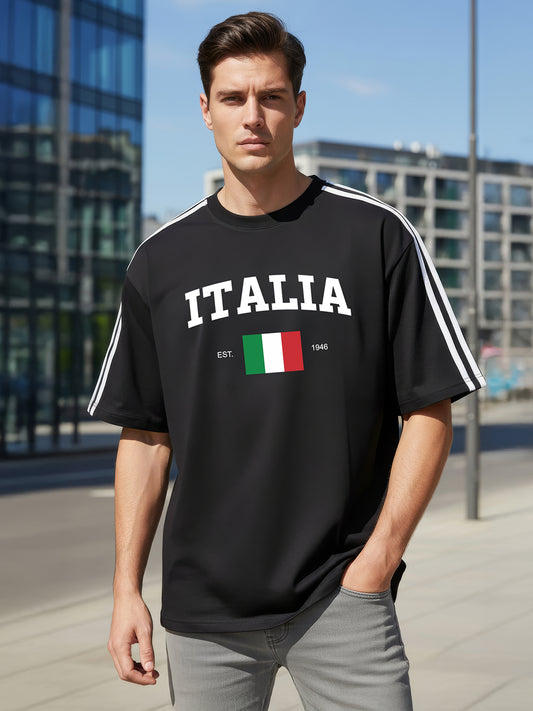TOM MILTON Man Black Color Round Neck Half Sleeve Oversized Net Folding tshirt