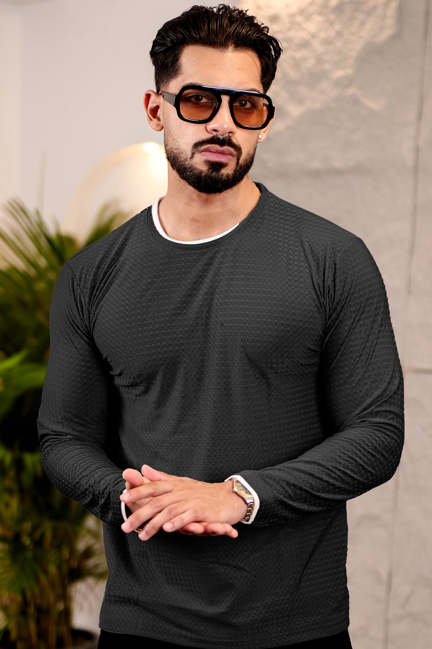 TOM MILTON Mens Black Color Round Neck Full Sleeve Tshirt