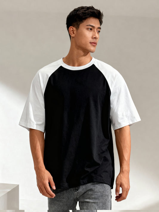 TOM MILTON Men's Black Raglan Sleeve Round Neck T-Shirt for Men