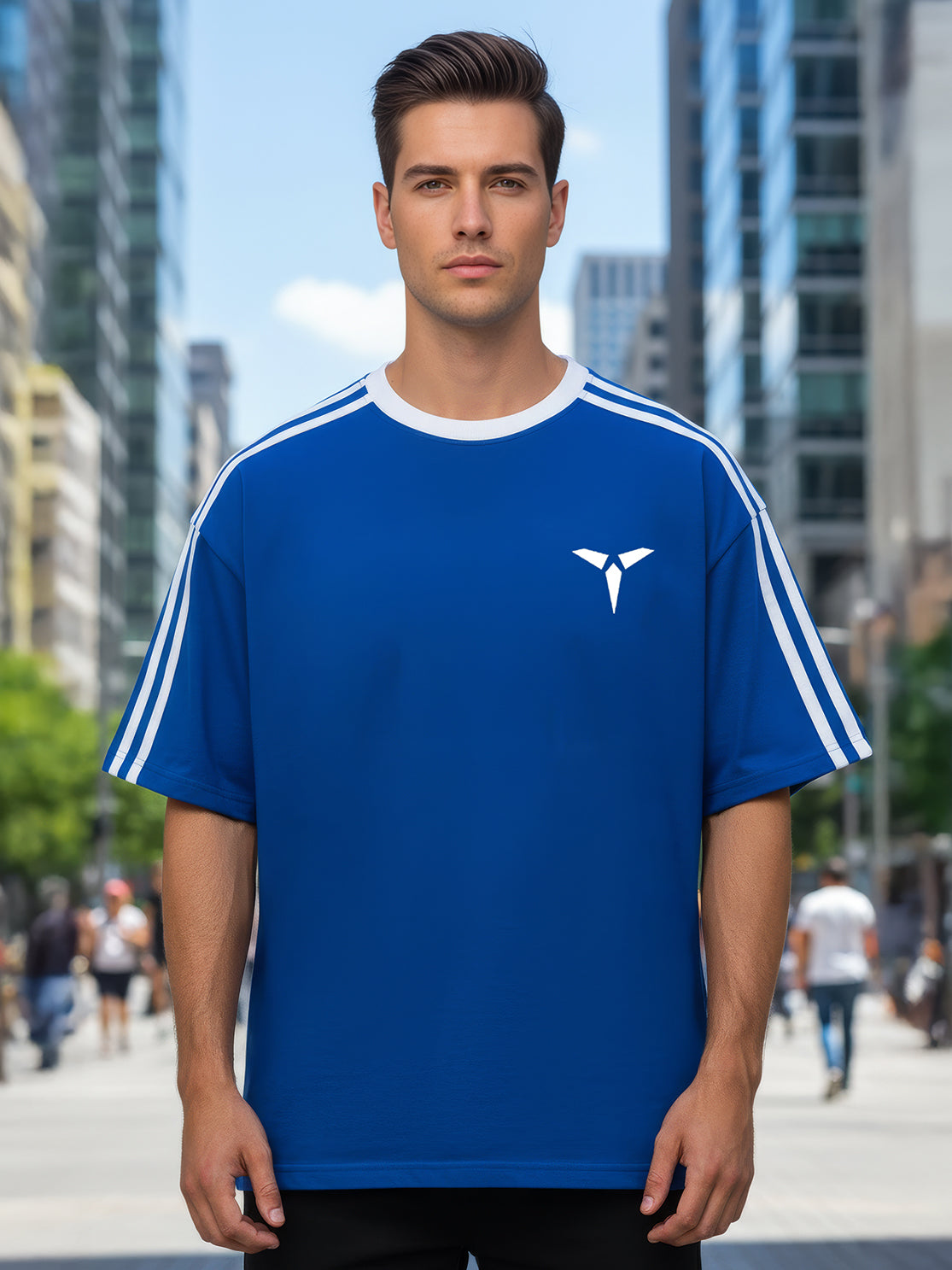 TOM MILTON Man Blue Color Round Neck Half Sleeve Oversized Net Folding tshirt