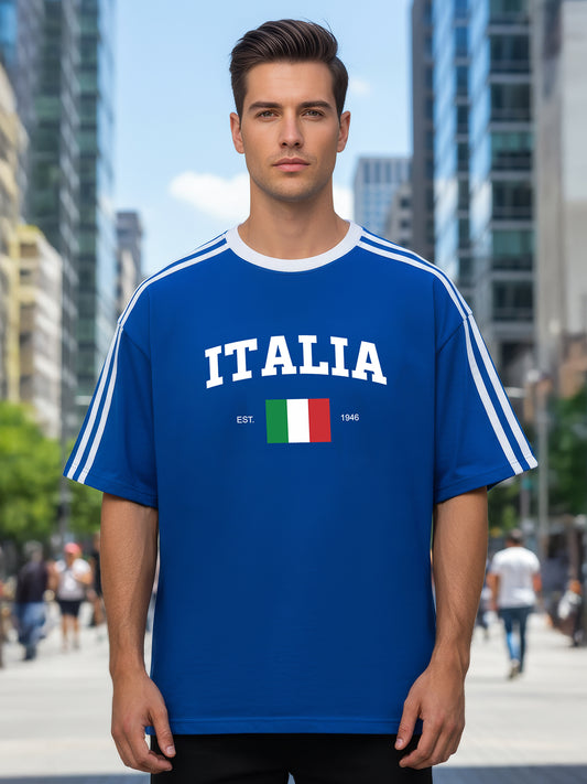 TOM MILTON Man Blue Color Round Neck Half Sleeve Oversized Net Folding tshirt