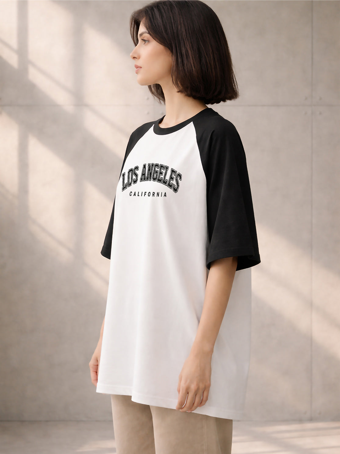 TOM MILTON Women White Color Raglan Half Sleeve Round Neck Oversized Tshirt