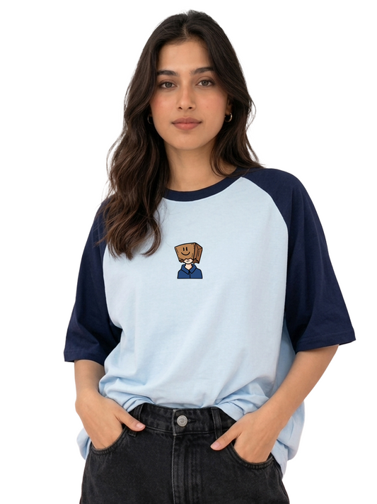 TOM MILTON Women Blue Color Raglan Half Sleeve Round Neck Oversized Tshirt