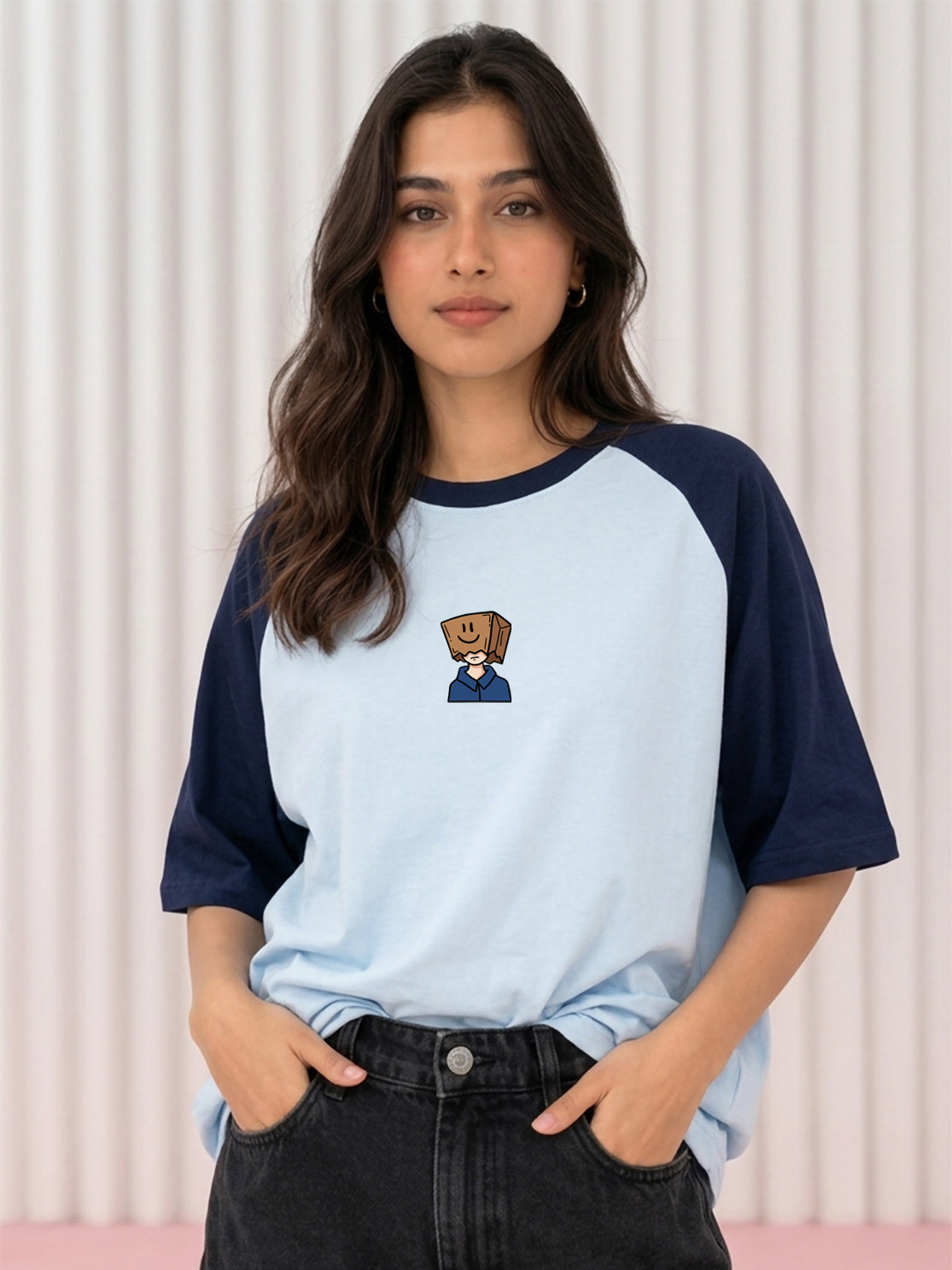 TOM MILTON Women Blue Color Raglan Half Sleeve Round Neck Oversized Tshirt