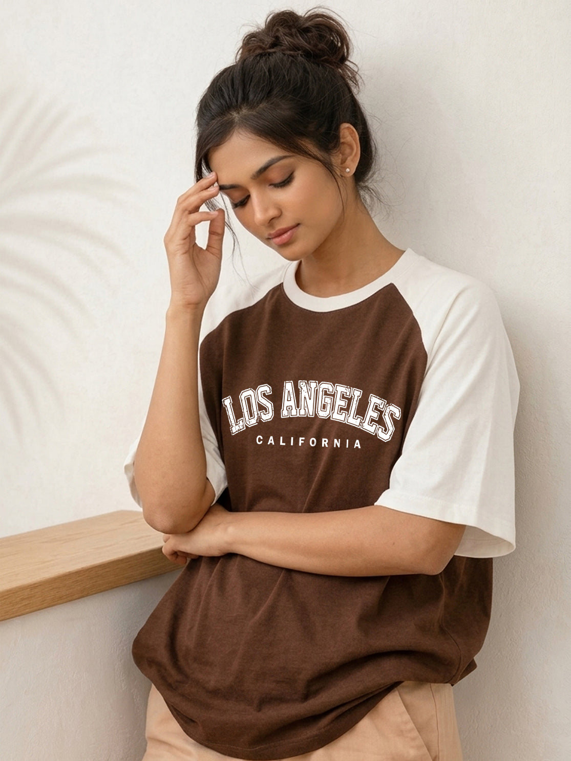 TOM MILTON Women Brown Color Raglan Half Sleeve Round Neck Oversized Tshirt