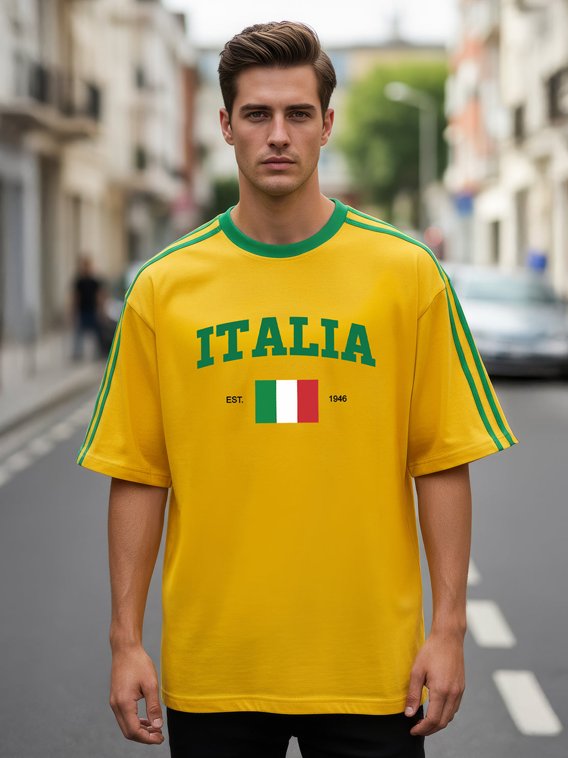 TOM MILTON Man Yellow Color Round Neck Half Sleeve Oversized Net Folding tshirt