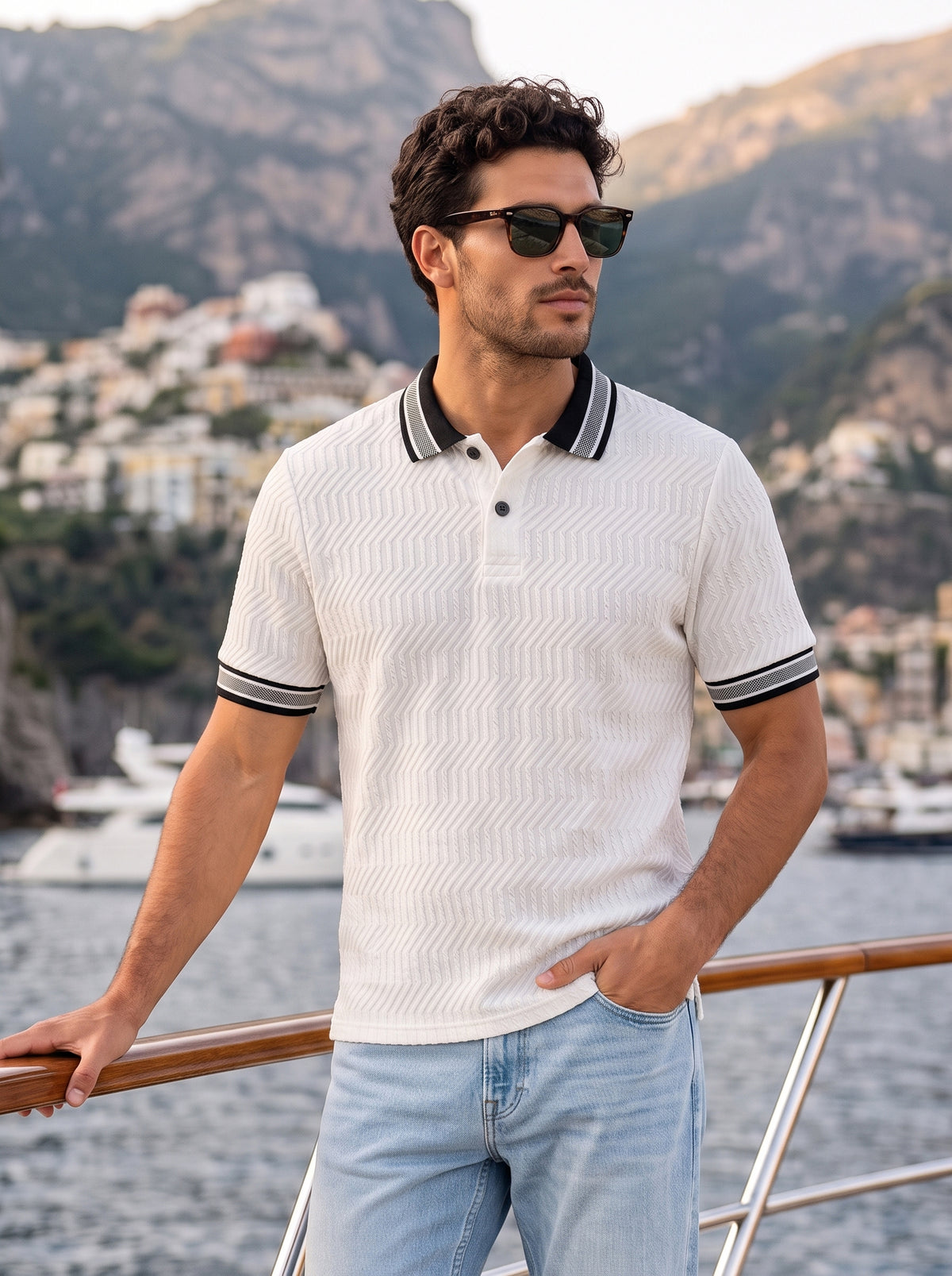 TOM MILTON Men's Textured Polyester Polo T-Shirt Regular Fit Polo Neck Tshirts for Men White
