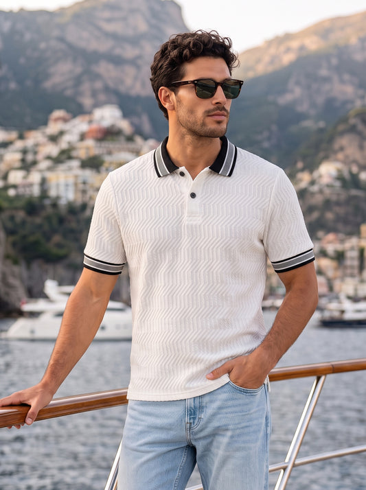 TOM MILTON Men's Textured Polyester Polo T-Shirt Regular Fit Polo Neck Tshirts for Men White