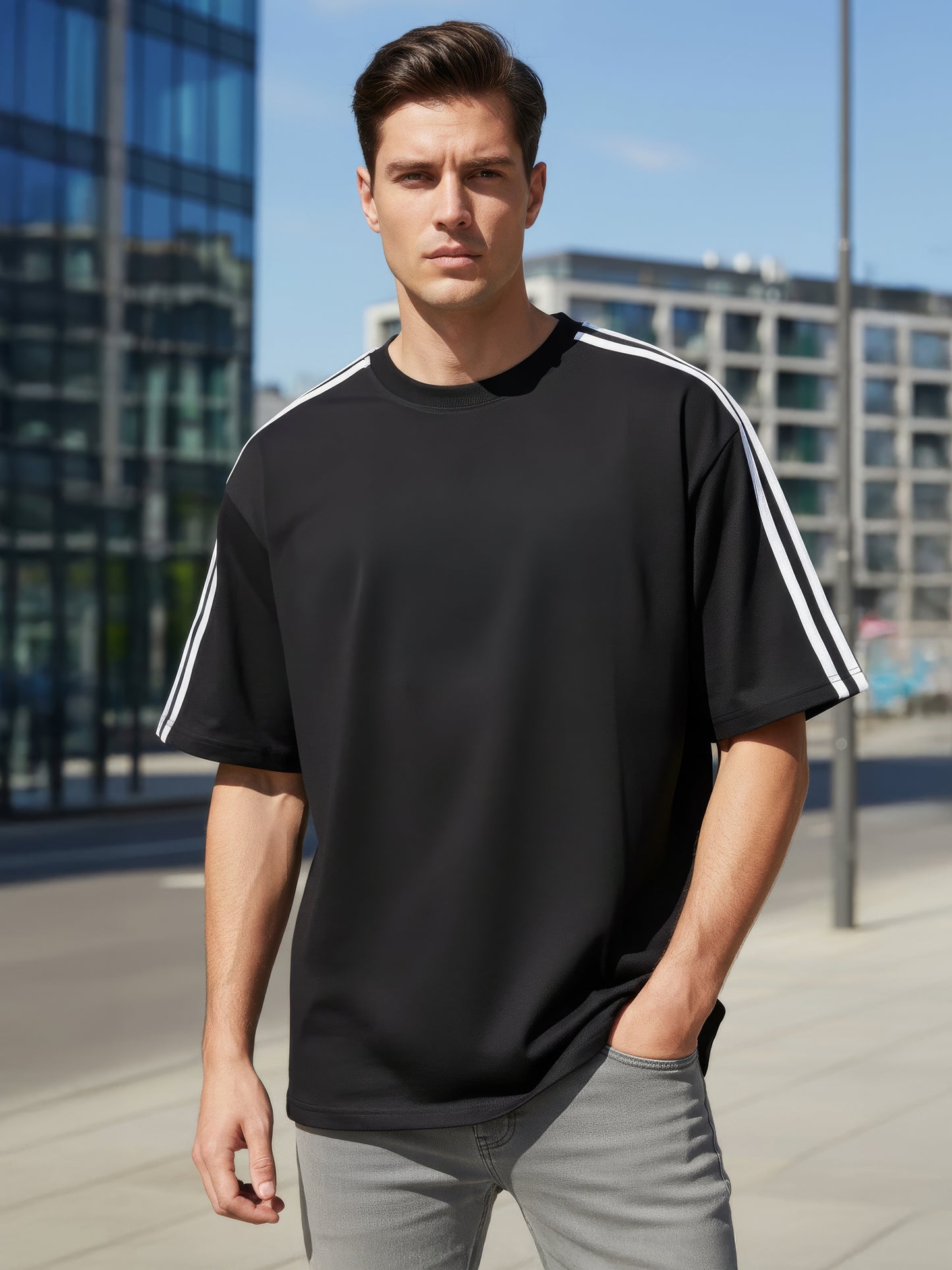 TOM MILTON Man Black Color Round Neck Half Sleeve Oversized Net Folding tshirt