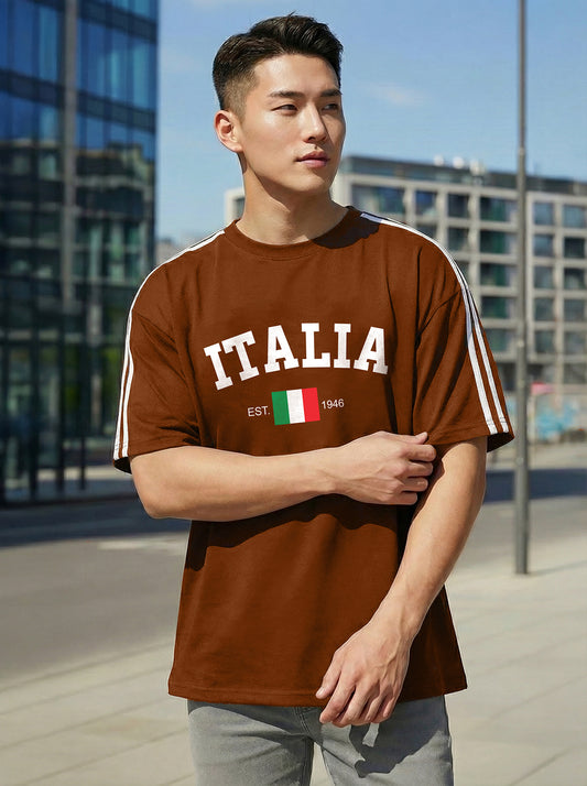 TOM MILTON Men Brown Color Round Neck Half Sleeve Net Folding Oversiozed Tshirt