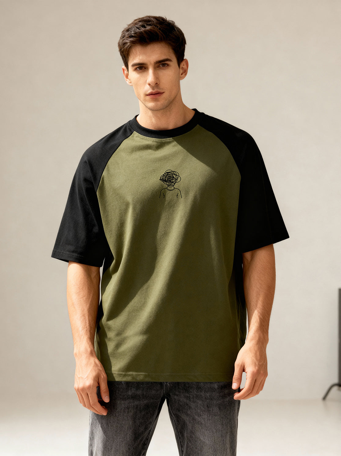 TOM MILTON Men's Green Raglan Sleeve Round Neck T-Shirt for Men
