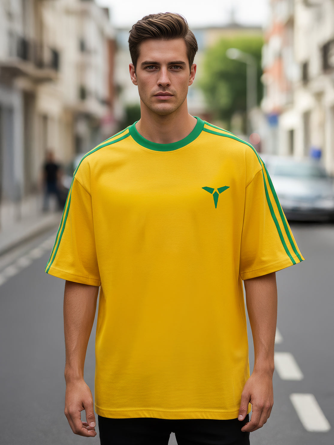 TOM MILTON Man Yellow Color Round Neck Half Sleeve Oversized Net Folding tshirt