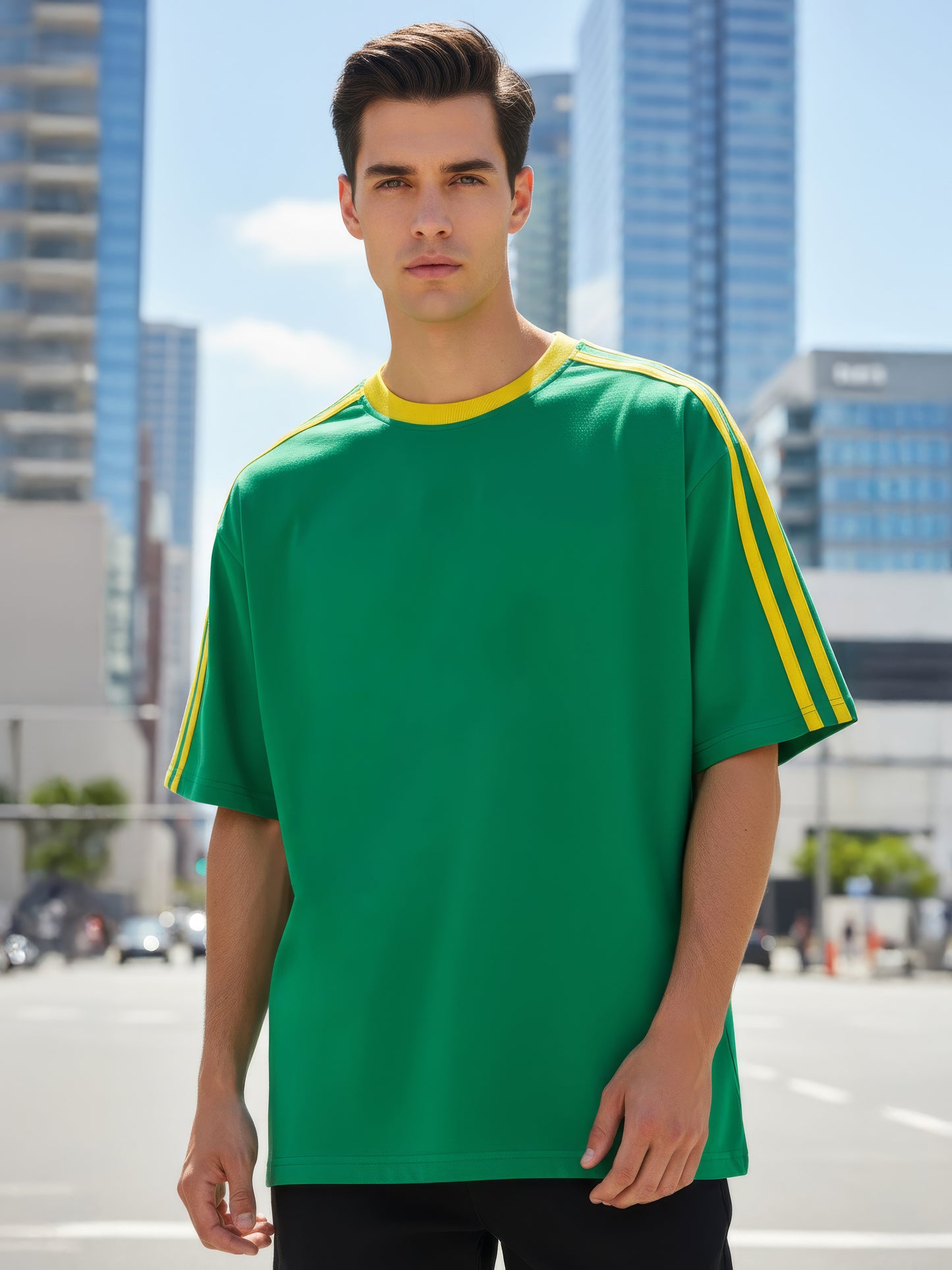 TOM MILTON Man Green  Color Round Neck Half Sleeve Oversized Net Folding tshirt