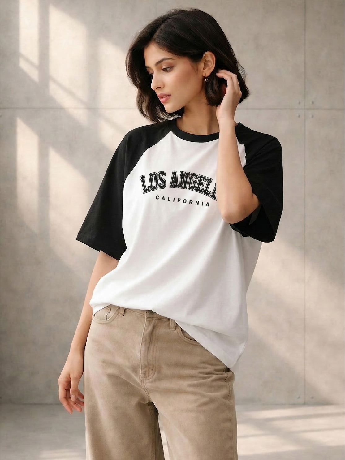 TOM MILTON Women White Color Raglan Half Sleeve Round Neck Oversized Tshirt