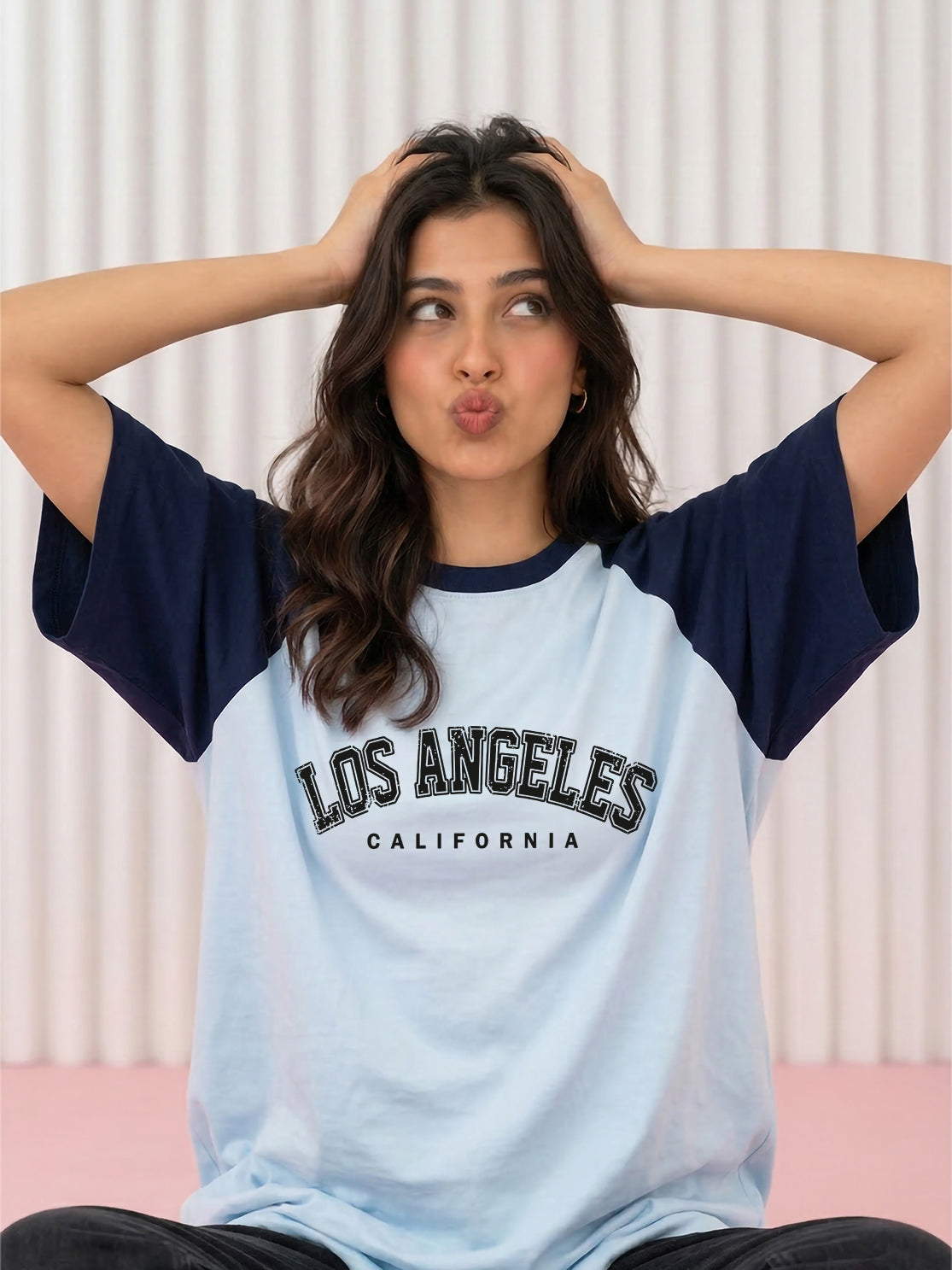 TOM MILTON Women Blue Color Raglan Half Sleeve Round Neck Oversized Tshirt
