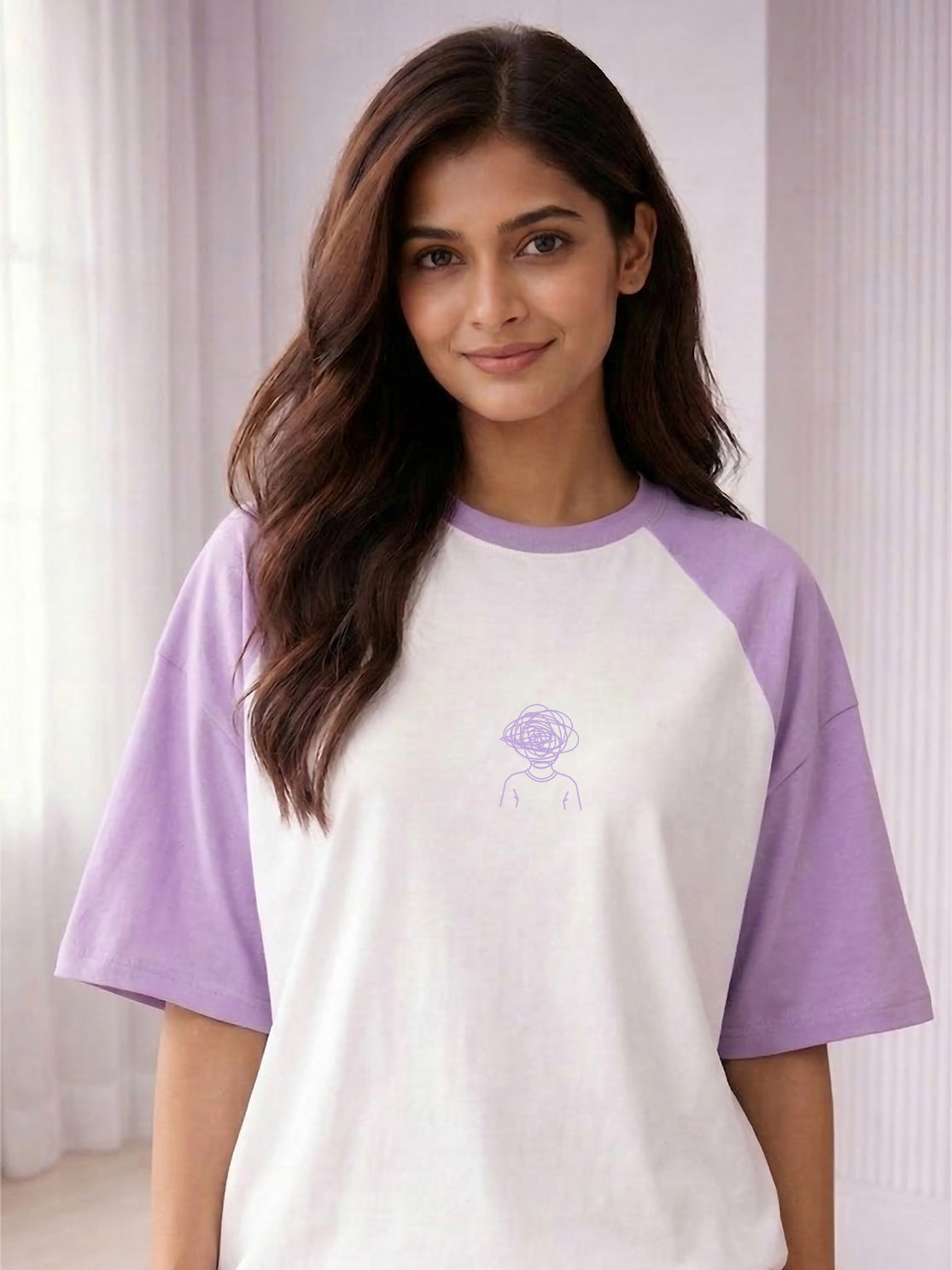 TOM MILTON Women White Color Raglan Half Sleeve Round Neck Oversized Tshirt