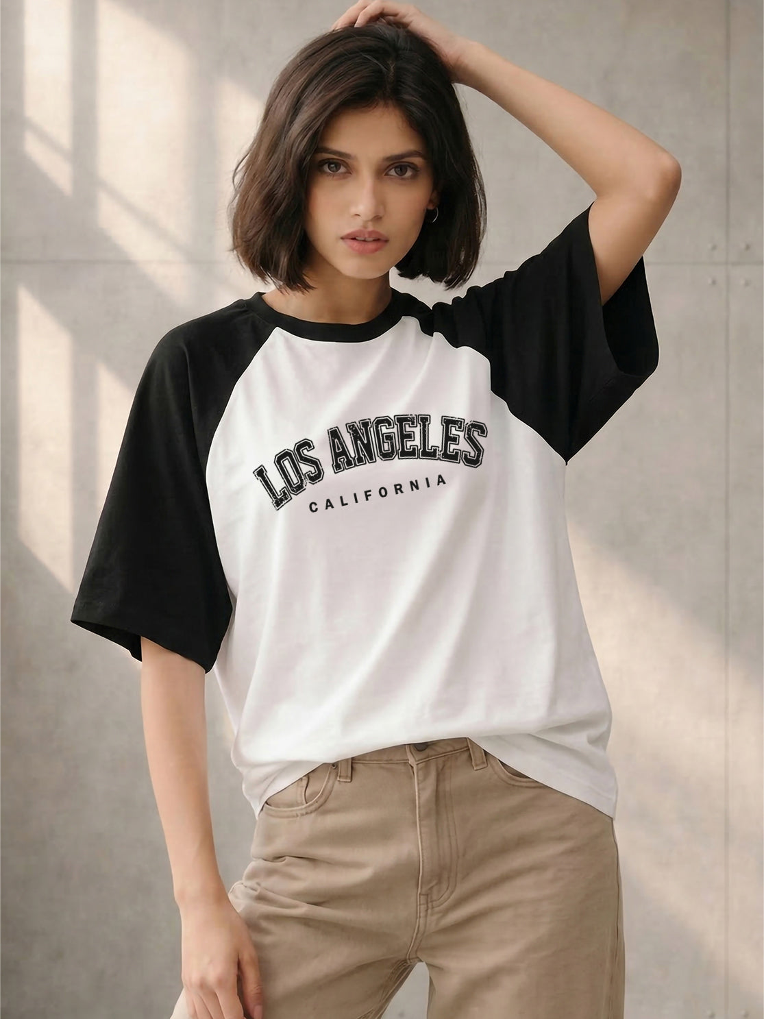 TOM MILTON Women White Color Raglan Half Sleeve Round Neck Oversized Tshirt