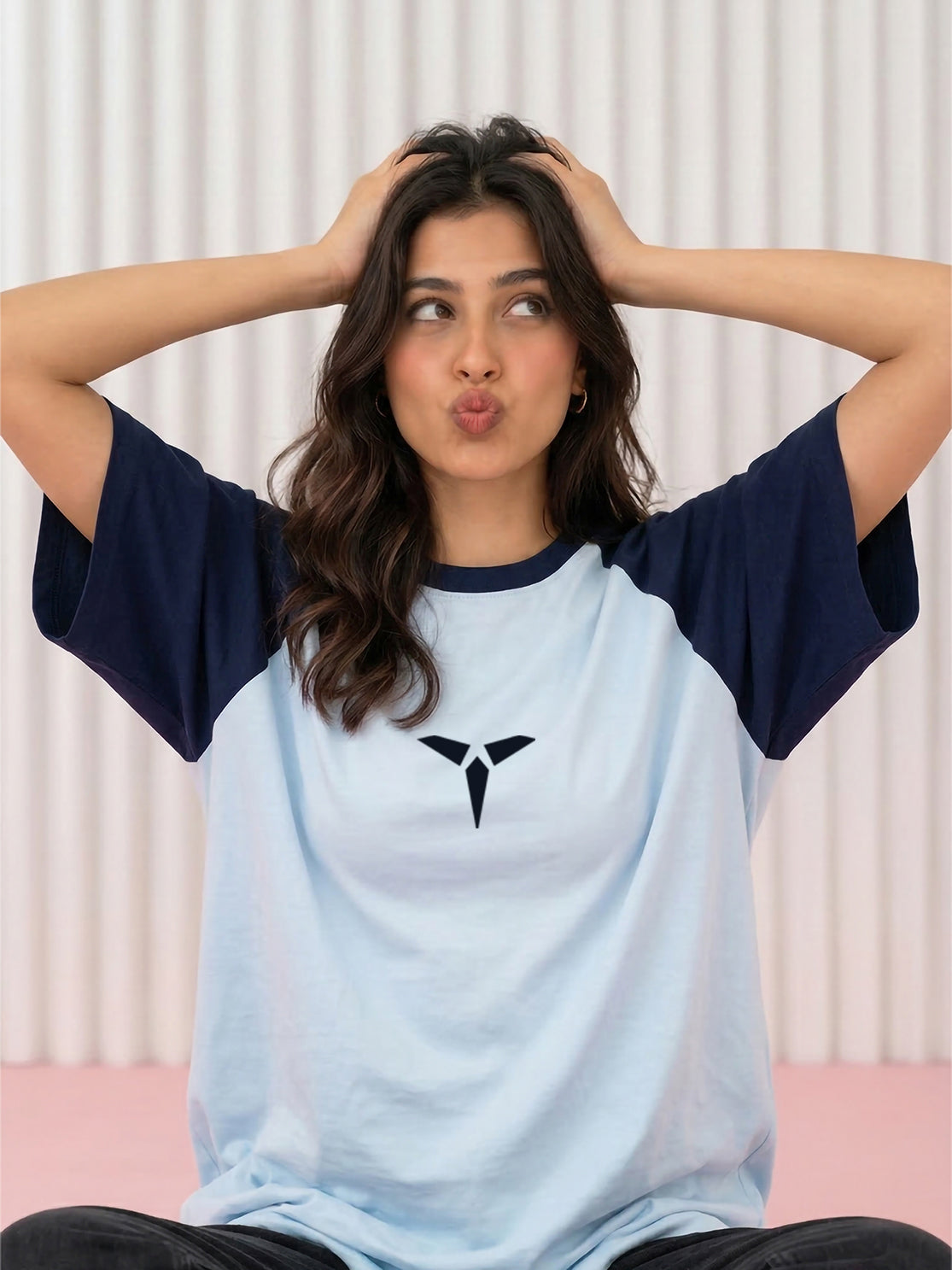 TOM MILTON Women Blue Color Raglan Half Sleeve Round Neck Oversized Tshirt