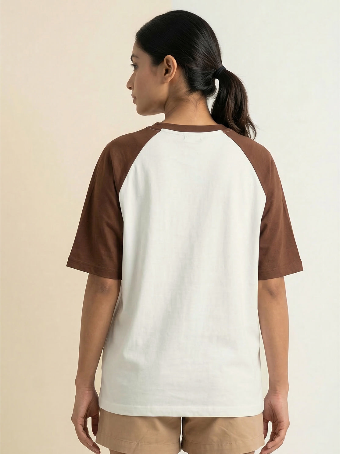 TOM MILTON Women Half White Color Raglan Half Sleeve Round Neck Oversized Tshirt