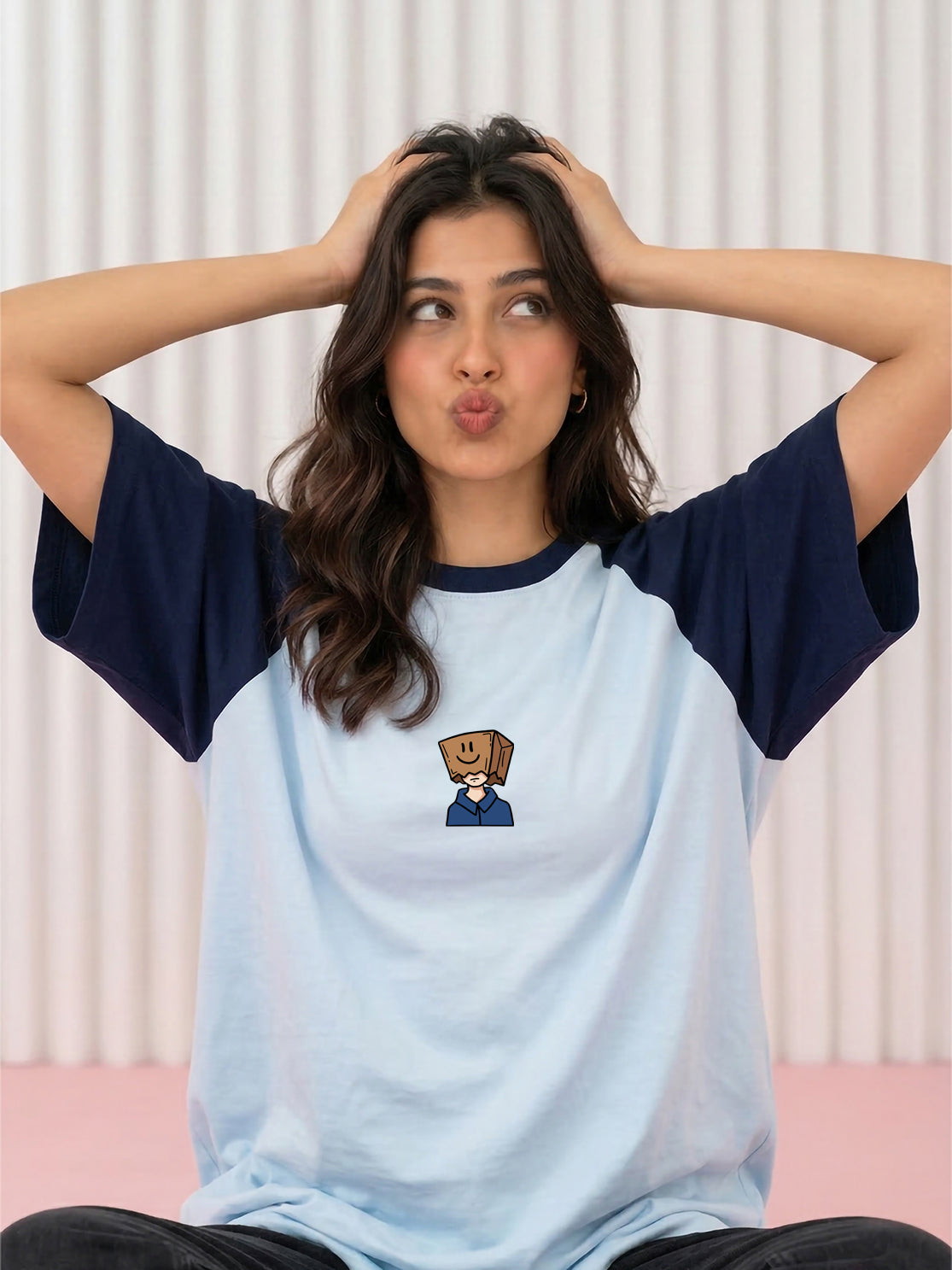 TOM MILTON Women Blue Color Raglan Half Sleeve Round Neck Oversized Tshirt