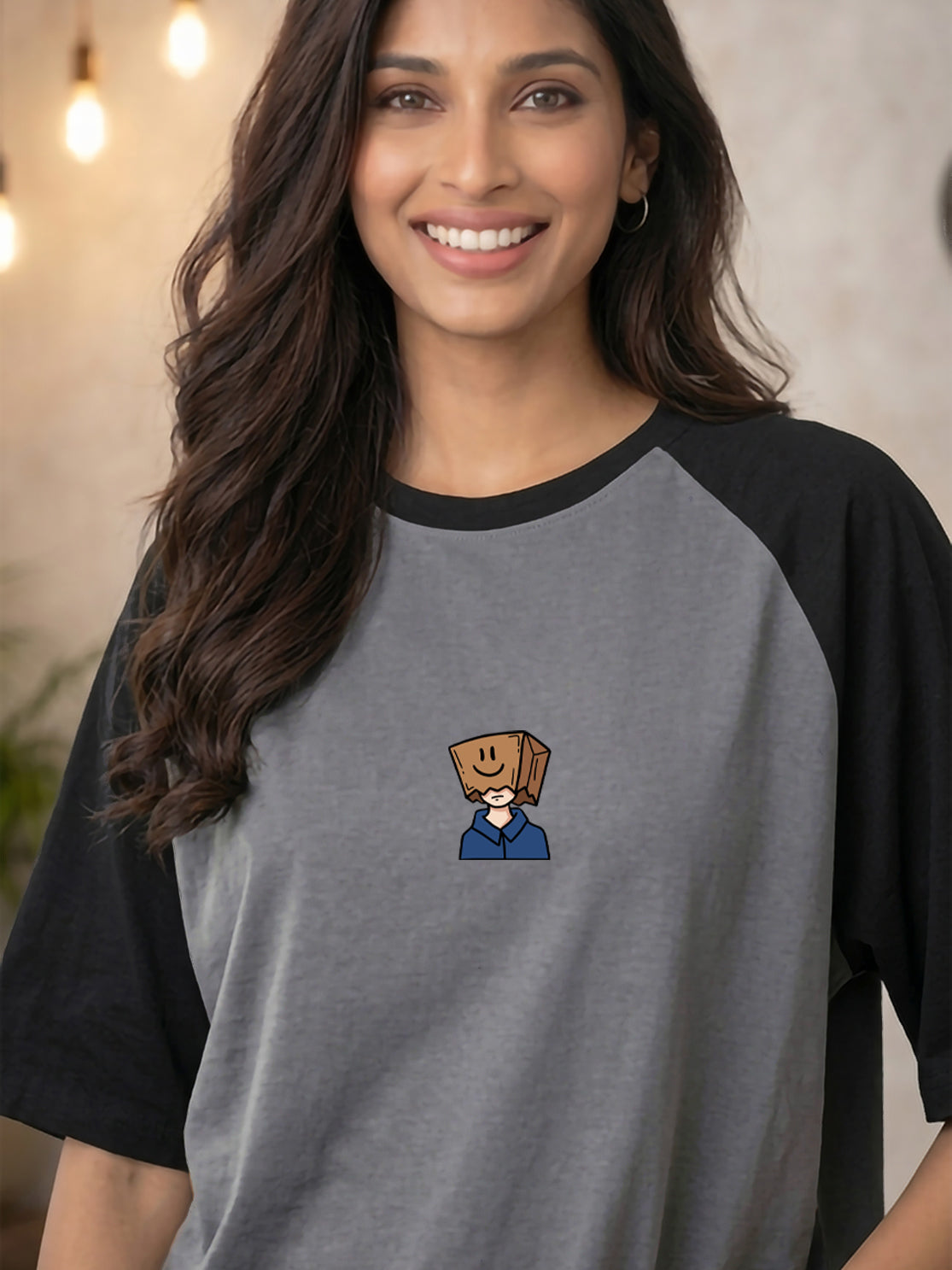 TOM MILTON Women Grey Color Raglan Half Sleeve Round Neck Oversized Tshirt