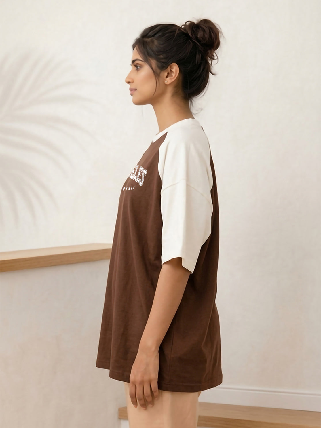 TOM MILTON Women Brown Color Raglan Half Sleeve Round Neck Oversized Tshirt