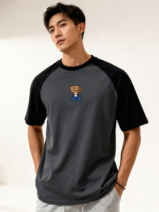 TOM MILTON Men's Grey Raglan Sleeve Round Neck T-Shirt for Men