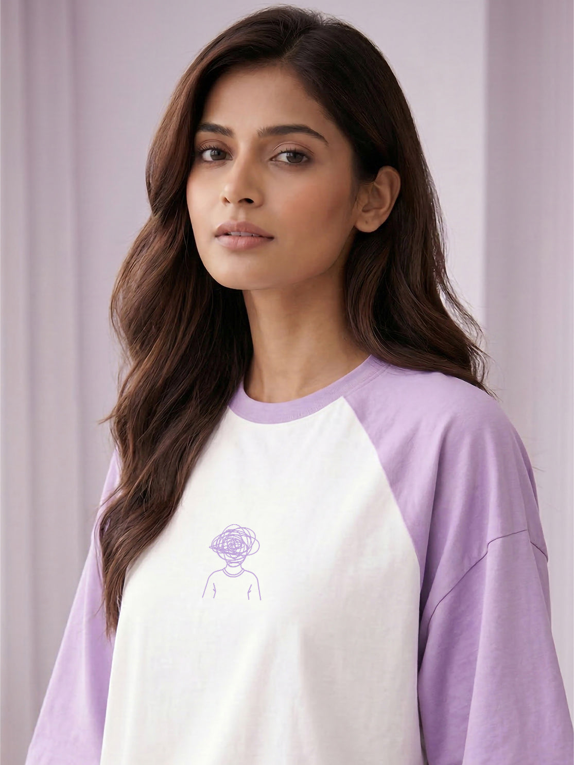 TOM MILTON Women White Color Raglan Half Sleeve Round Neck Oversized Tshirt
