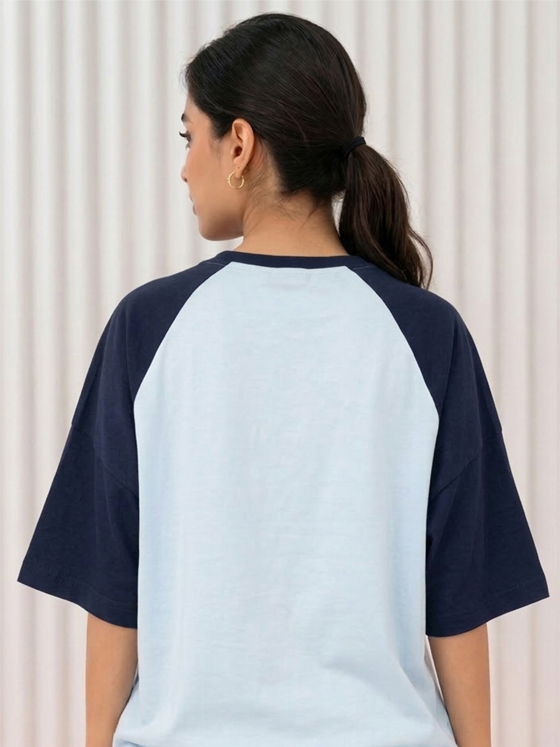 TOM MILTON Women Blue Color Raglan Half Sleeve Round Neck Oversized Tshirt