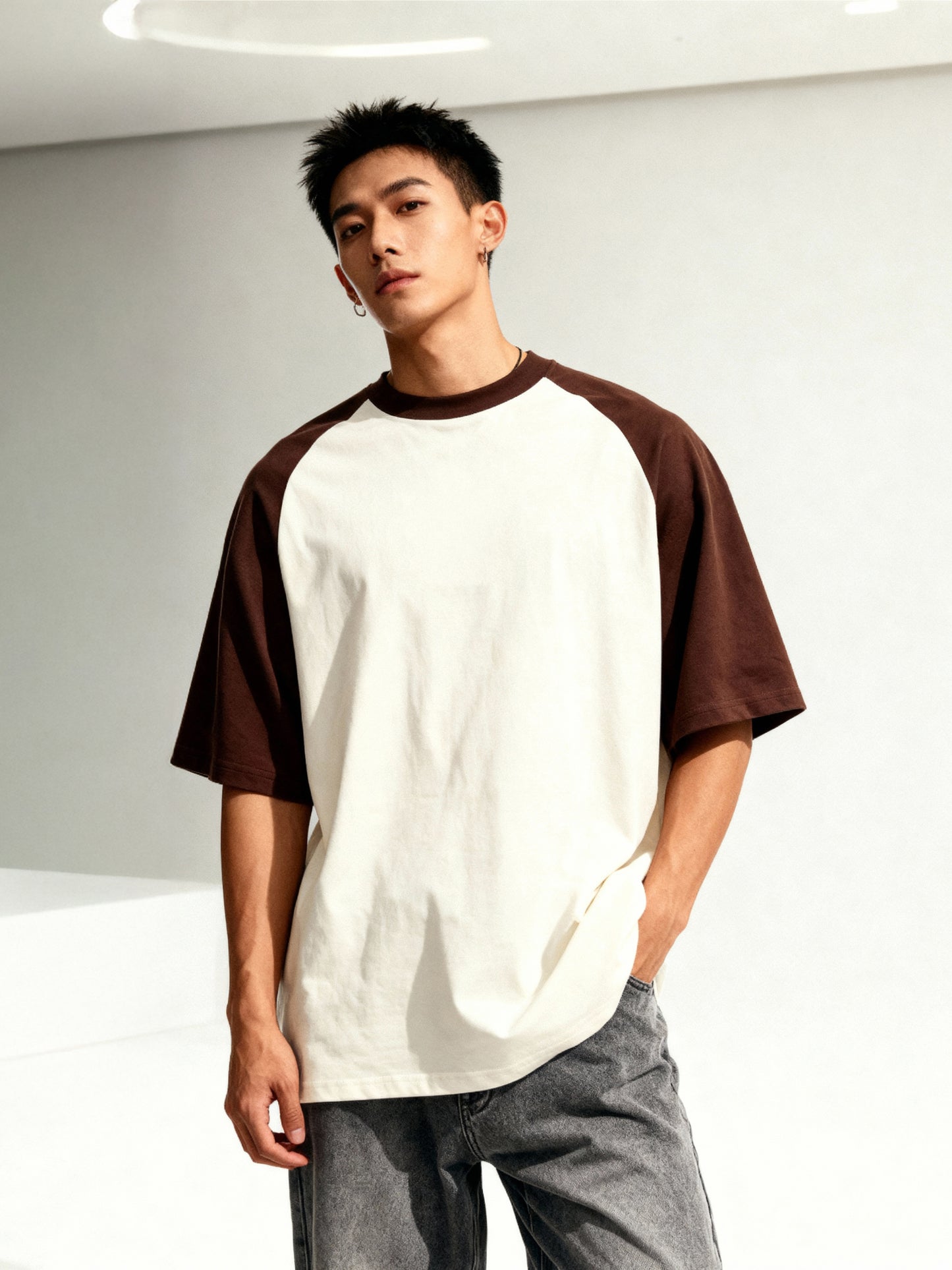 TOM MILTON Men's Off White Raglan Sleeve Round Neck T-Shirt for Men