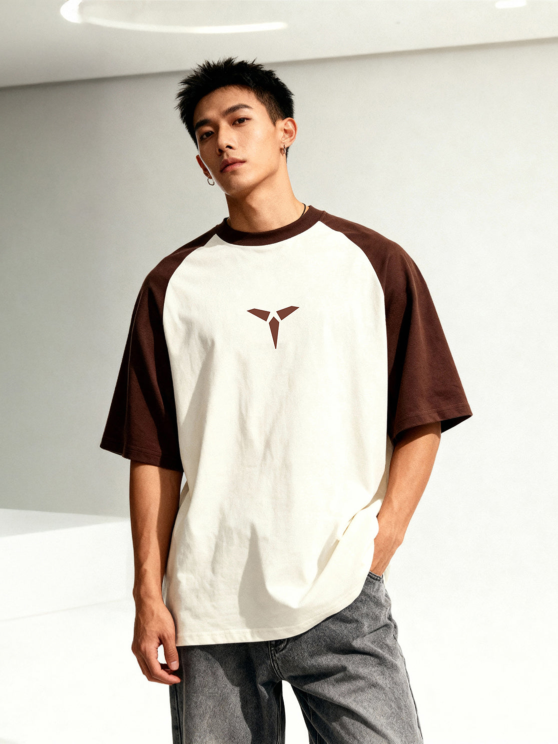 TOM MILTON Men's Off White Raglan Sleeve Round Neck T-Shirt for Men