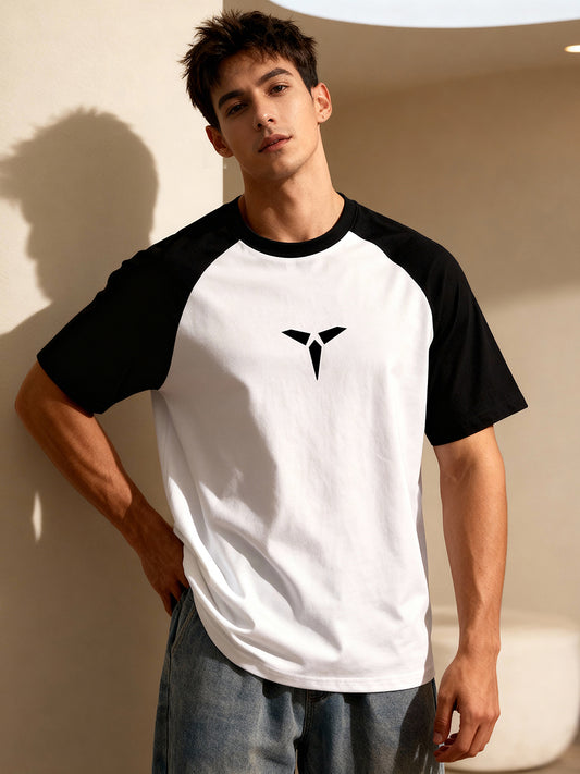 TOM MILTON Men's White Raglan Sleeve Round Neck T-Shirt for Men