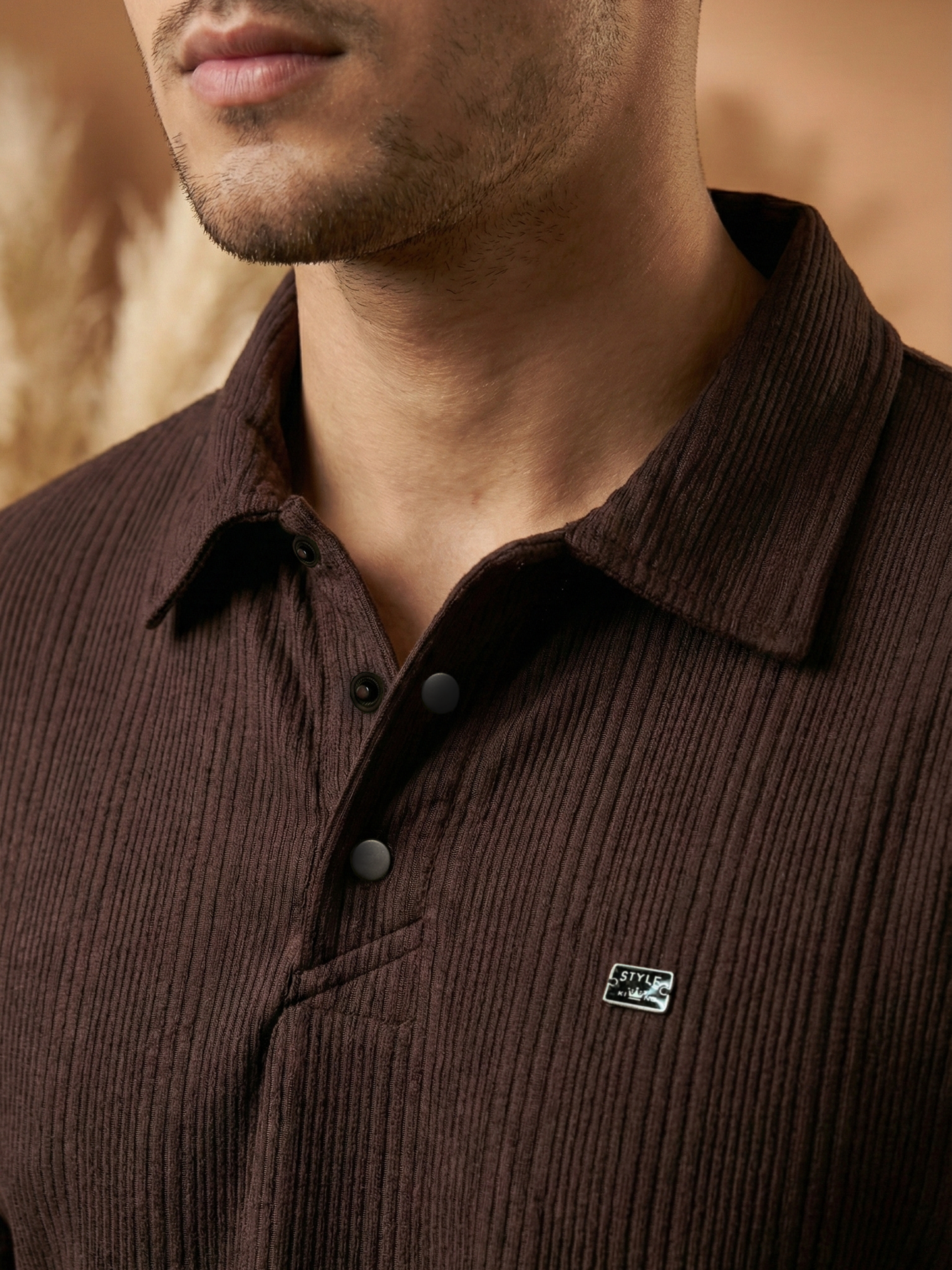 TOM MILTON Men Brown Color Half Sleeve Snap Button Polo Tshirt