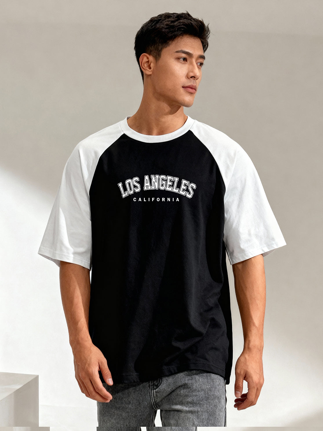 TOM MILTON Men's Black Raglan Sleeve Round Neck T-Shirt for Men