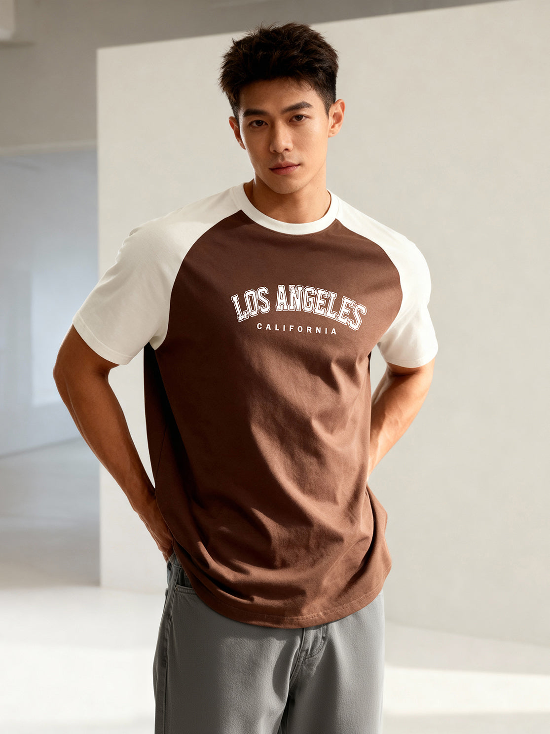 TOM MILTON Men's Brown Raglan Sleeve Round Neck T-Shirt for Men