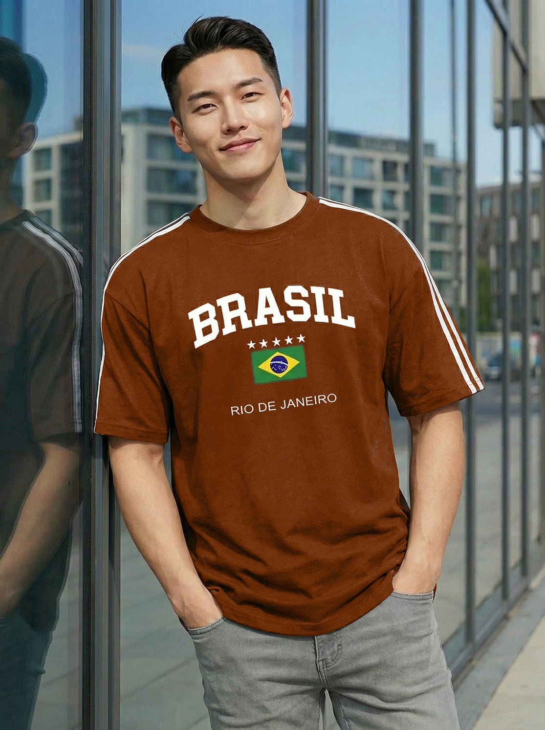 TOM MILTON Men Brown Color Round Neck Half Sleeve Net Folding Oversiozed Tshirt