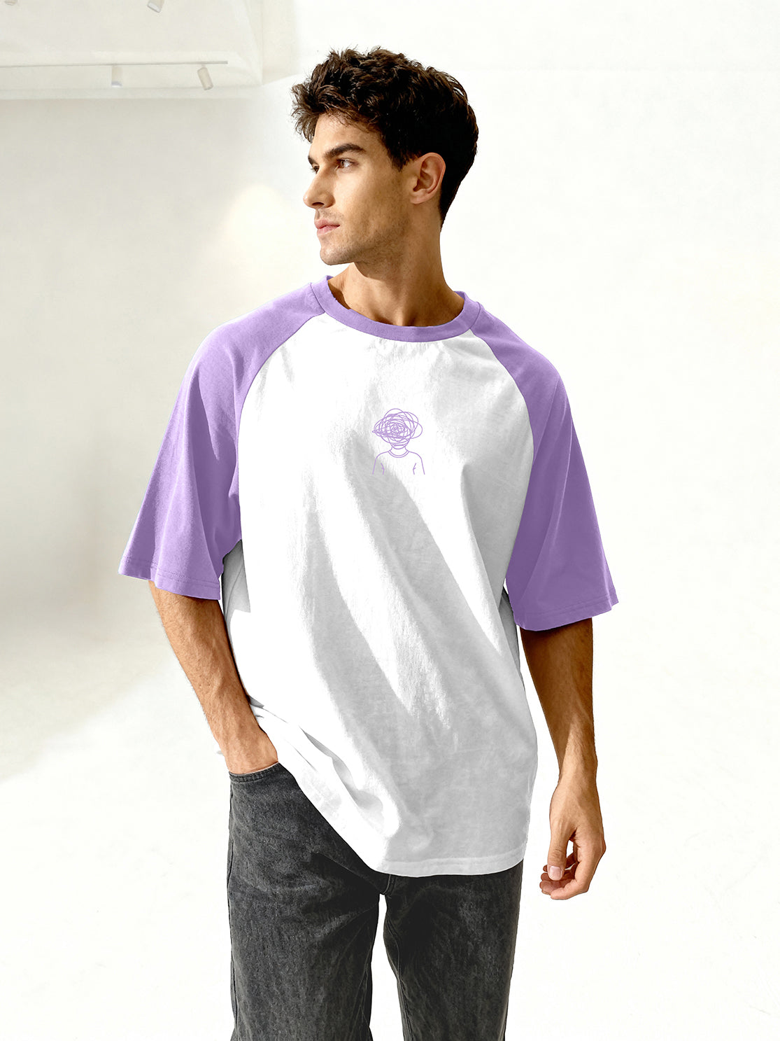 TOM MILTON Men's White Raglan Sleeve Round Neck T-Shirt for Men