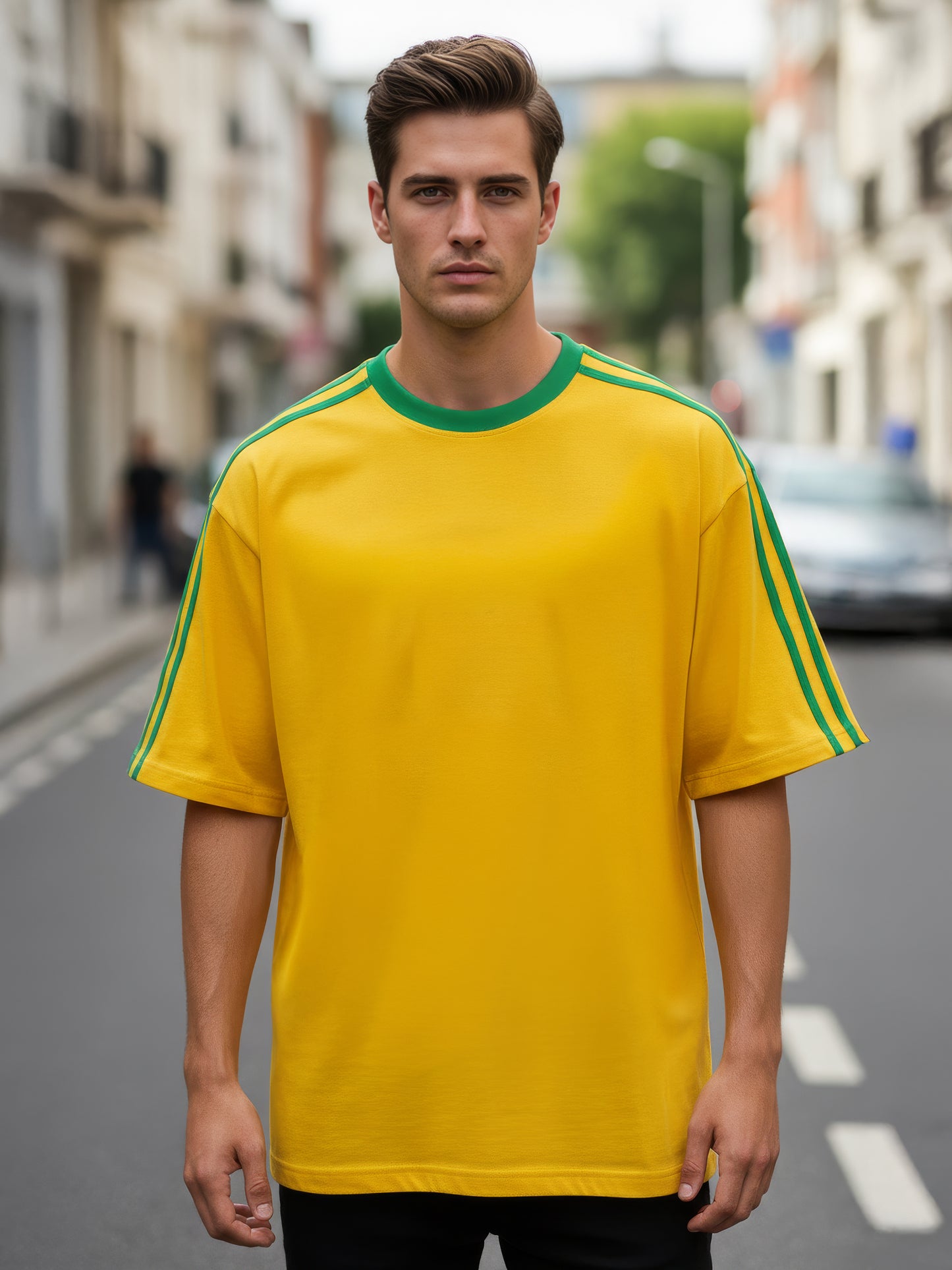 TOM MILTON Man Yellow Color Round Neck Half Sleeve Oversized Net Folding tshirt