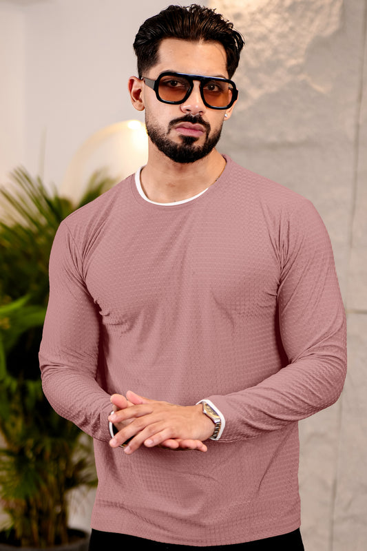 TOM MILTON Mens Dark Pink Color Round Neck Full Sleeve Tshirt
